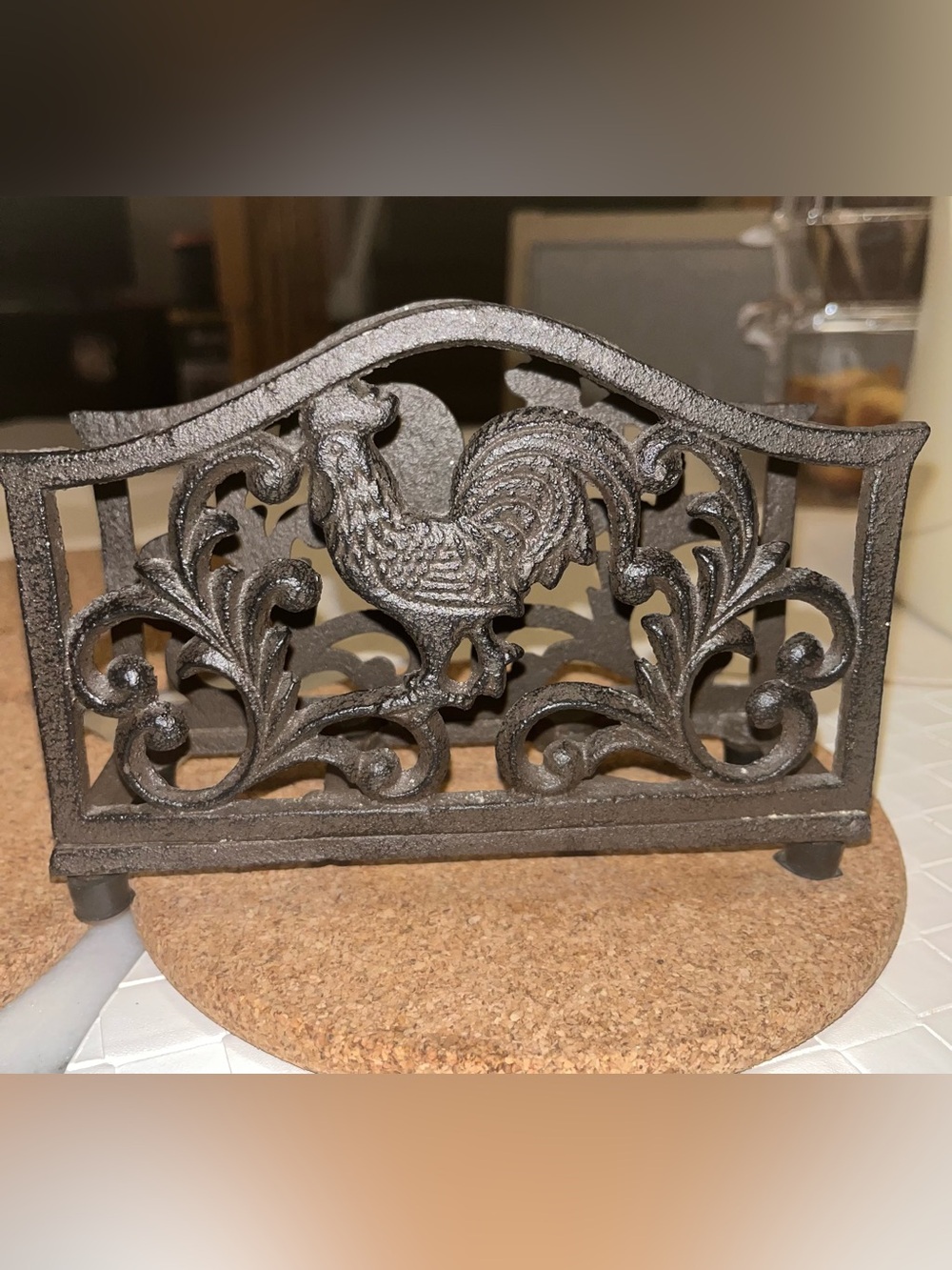 Cast Iron Rooster Napkin Holder - Dark Bronze Finish